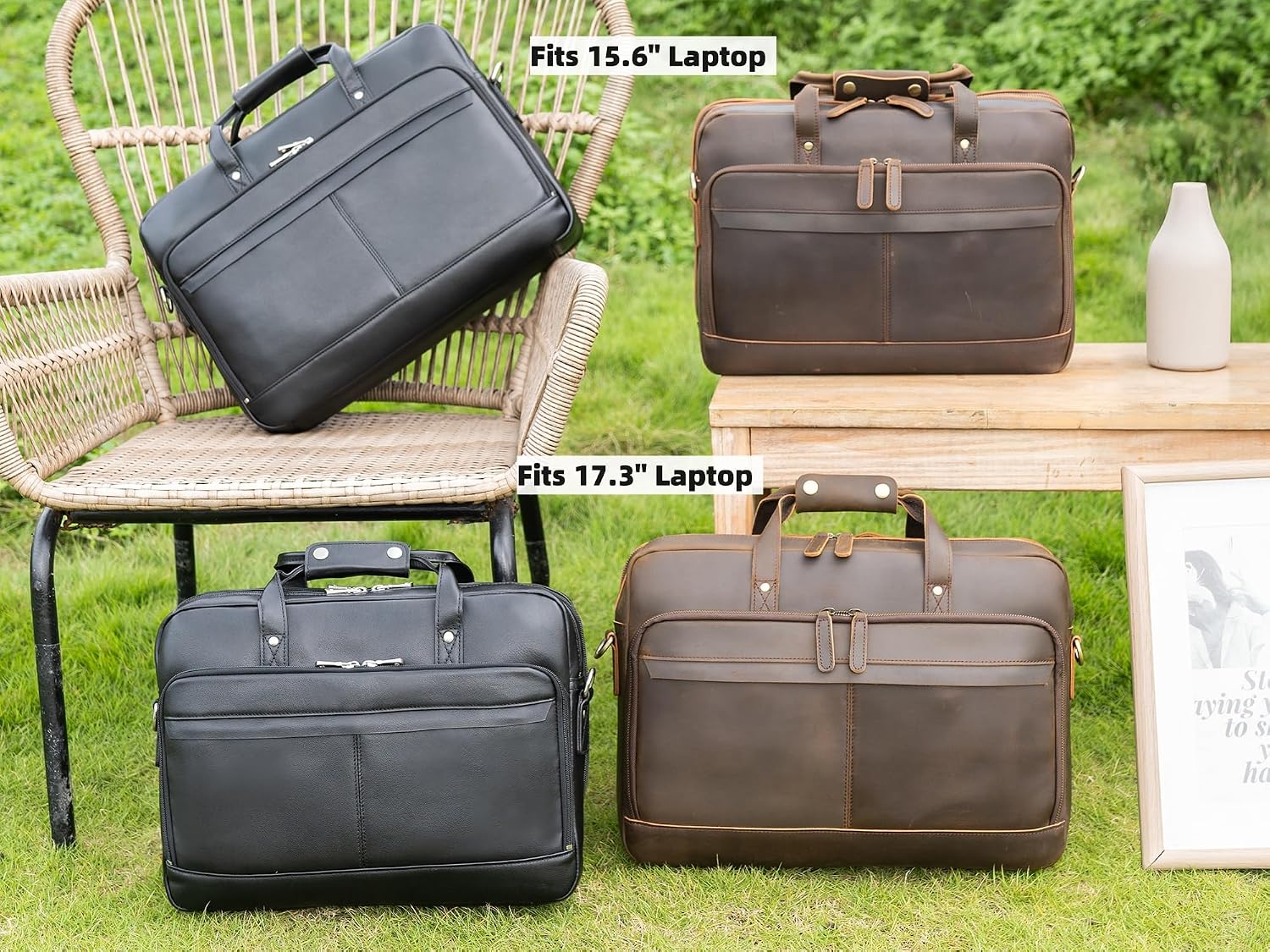Masa Kawa Leather Briefcase for Men 17/15.6' Laptop Crossbody Shoulder Messenger Bag Business Travel Work Attache Case