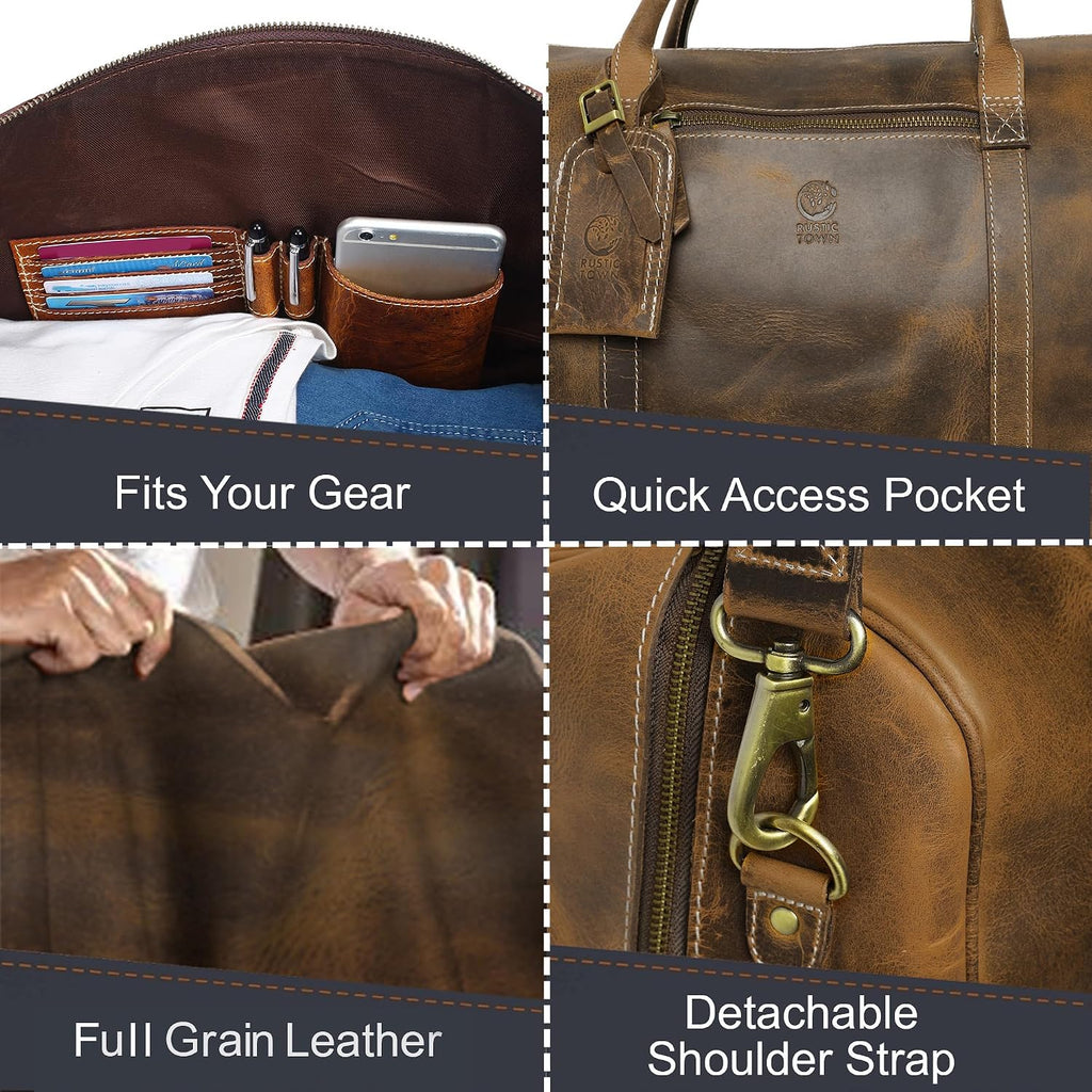 Handmade Leather Travel Duffel Bag - Airplane Underseat Carry On Bags by Rustic Town