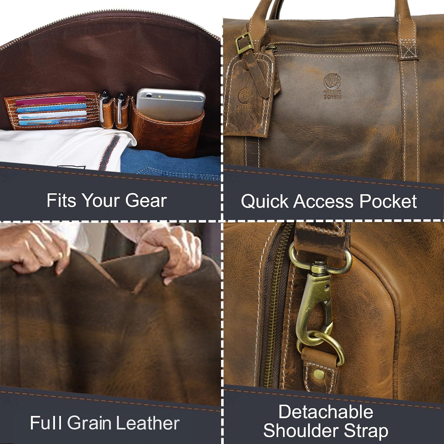 Handmade Leather Travel Duffel Bag - Airplane Underseat Carry On Bags by Rustic Town