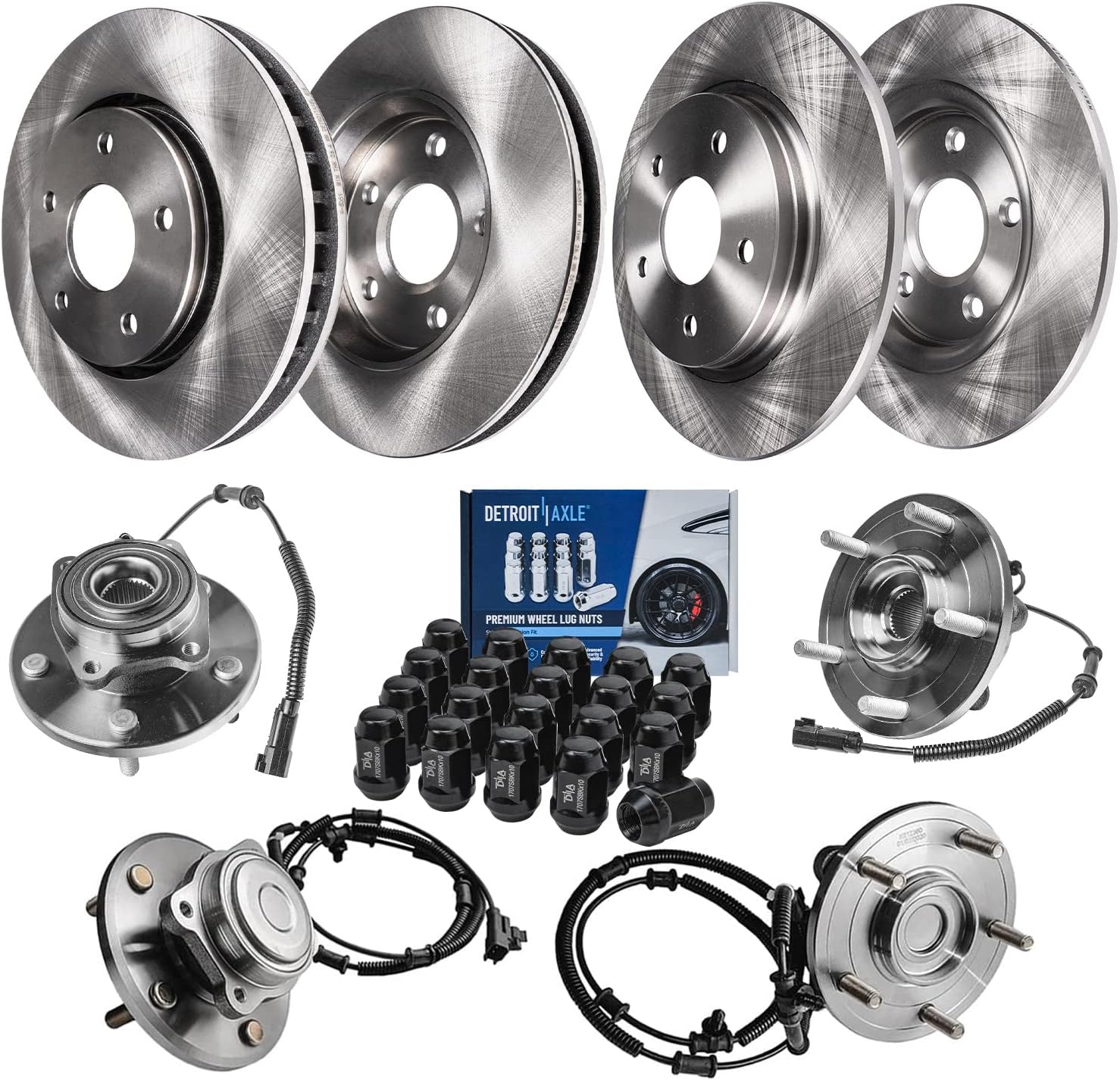 Detroit Axle - Brake Kit for 08-11 Dodge Grand Caravan Chrysler Town & Country 09-11 VW Routan, Disc Brake Rotors Wheel Bearing Hubs Wheel Replacement: 11.89' inch Front and 12' inch Rear Rotor