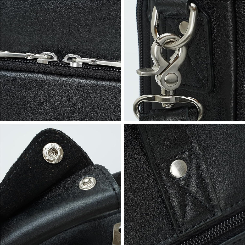 Masa Kawa Leather Briefcase for Men 17/15.6' Laptop Crossbody Shoulder Messenger Bag Business Travel Work Attache Case