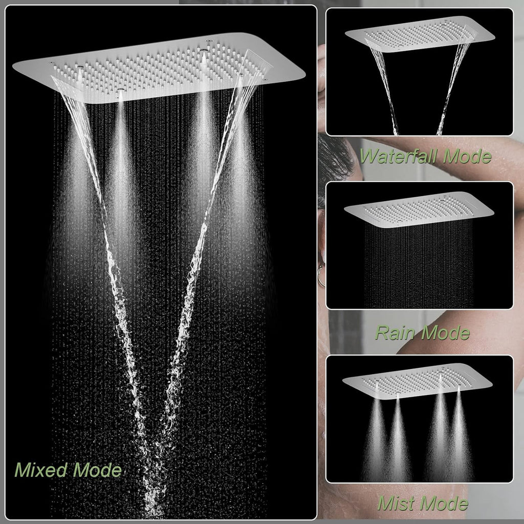 Brushed Nickel Shower Faucet Set with 16X24 Inch Ceiling Shower, with Handheld Spray and 6 PCS Body Jets, 5 Function Thermostatic Shower System