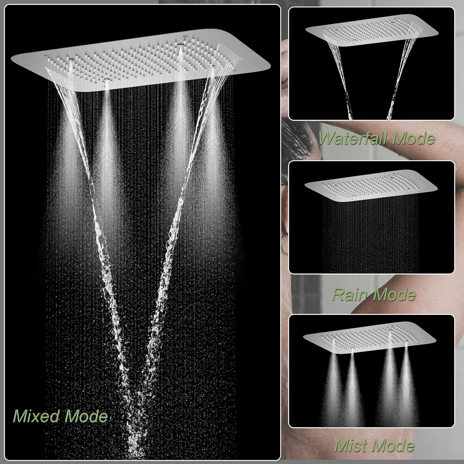 Brushed Nickel Shower Faucet Set with 16X24 Inch Ceiling Shower, with Handheld Spray and 6 PCS Body Jets, 5 Function Thermostatic Shower System