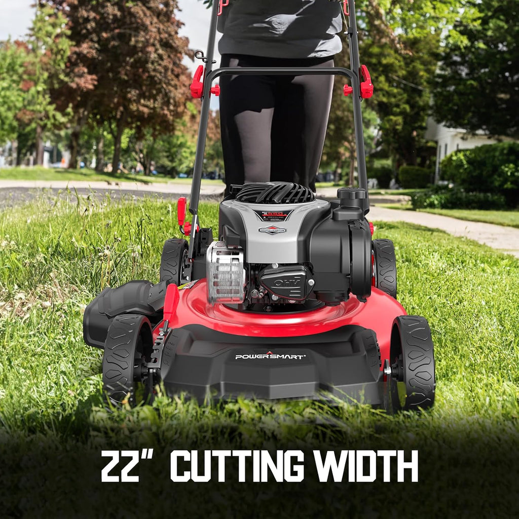 PowerSmart Self Propelled Gas Lawn Mower, 22-Inch with 140cc Briggs and Stratton E550 Engine 3-in-1 Rear-Wheel Drive Lawnmower with Bagging