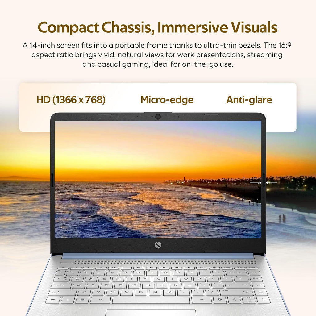 HP Flagship 14' HD Student&Business Laptop with AI Copilot, 13th Gen Intel 4-Core, 16GB RAM, 256GB Storage (128GB UFS + 128GB Docking Station), 1 Year Office 365, 720p Webcam, Win 11, Sky Blue