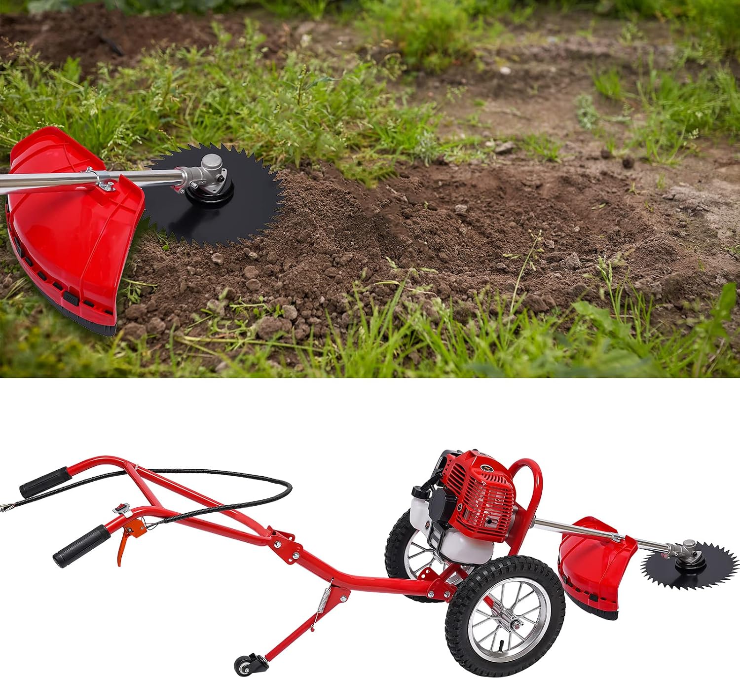 2 Stroke Lawn Mower Gas Powered 49CC Hand Push Irrigation Mower Walk-Behind Push Grass Trimmer Brush Cutter Push Mower Weeding Machine for Lawn Garden