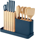 Caraway 14-Piece Kitchen Prep Set - Kitchen Knife Set & Wooden Utensil Set - Made With Premium German Steel Blades & FSC-Certified Birch Wood - Non-Toxic Materials - Includes Organizer - Navy