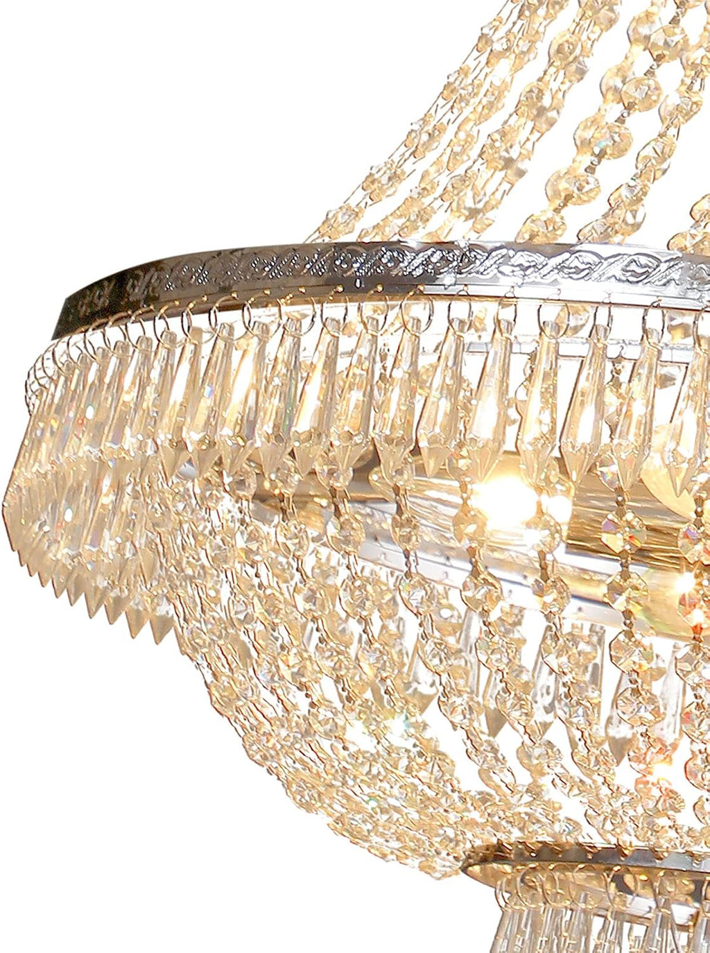 Luxury Crystal Chandelier, French Empire Crystal Ceiling Chandelier LED Hanging Lighting Home Decor Lamp for Living Room Bedroom Foyer Gold/Silver