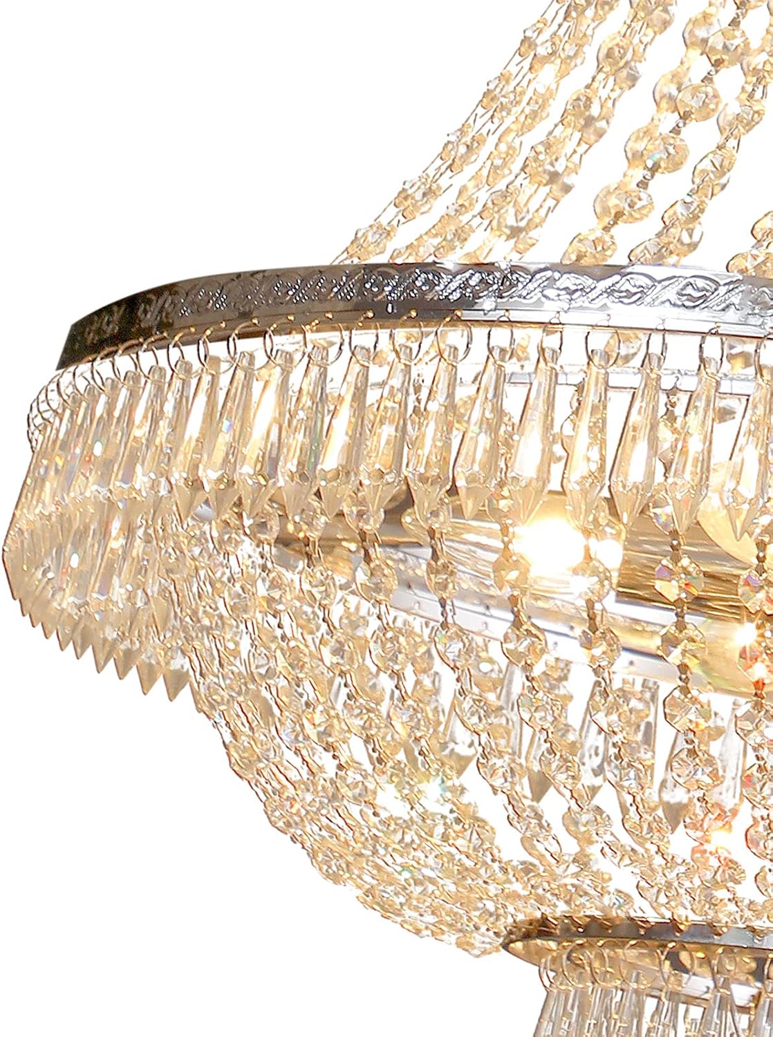 Luxury Crystal Chandelier, French Empire Crystal Ceiling Chandelier LED Hanging Lighting Home Decor Lamp for Living Room Bedroom Foyer Gold/Silver