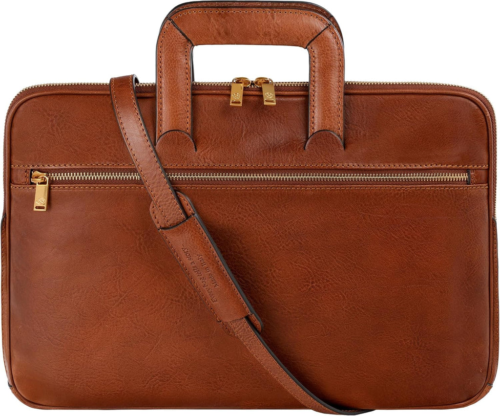 Time Resistance Slim Leather Briefcase - Italian Handmade Leather Computer Bag - Briefcase for Men and Women - Laptop Bag