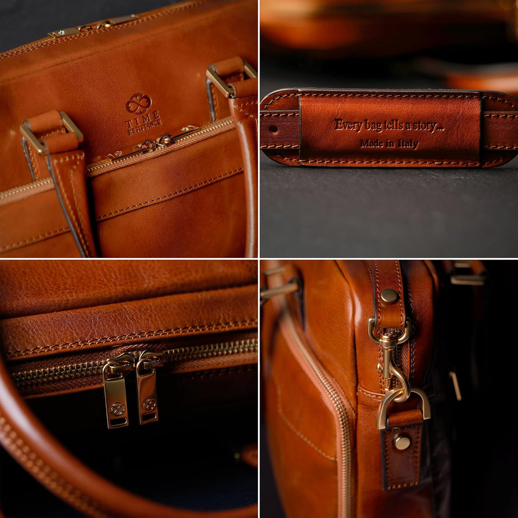 Time Resistance Leather Briefcase - Italian Handmade Leather Laptop Bag - Briefcase for Men and Women - Computer Bag