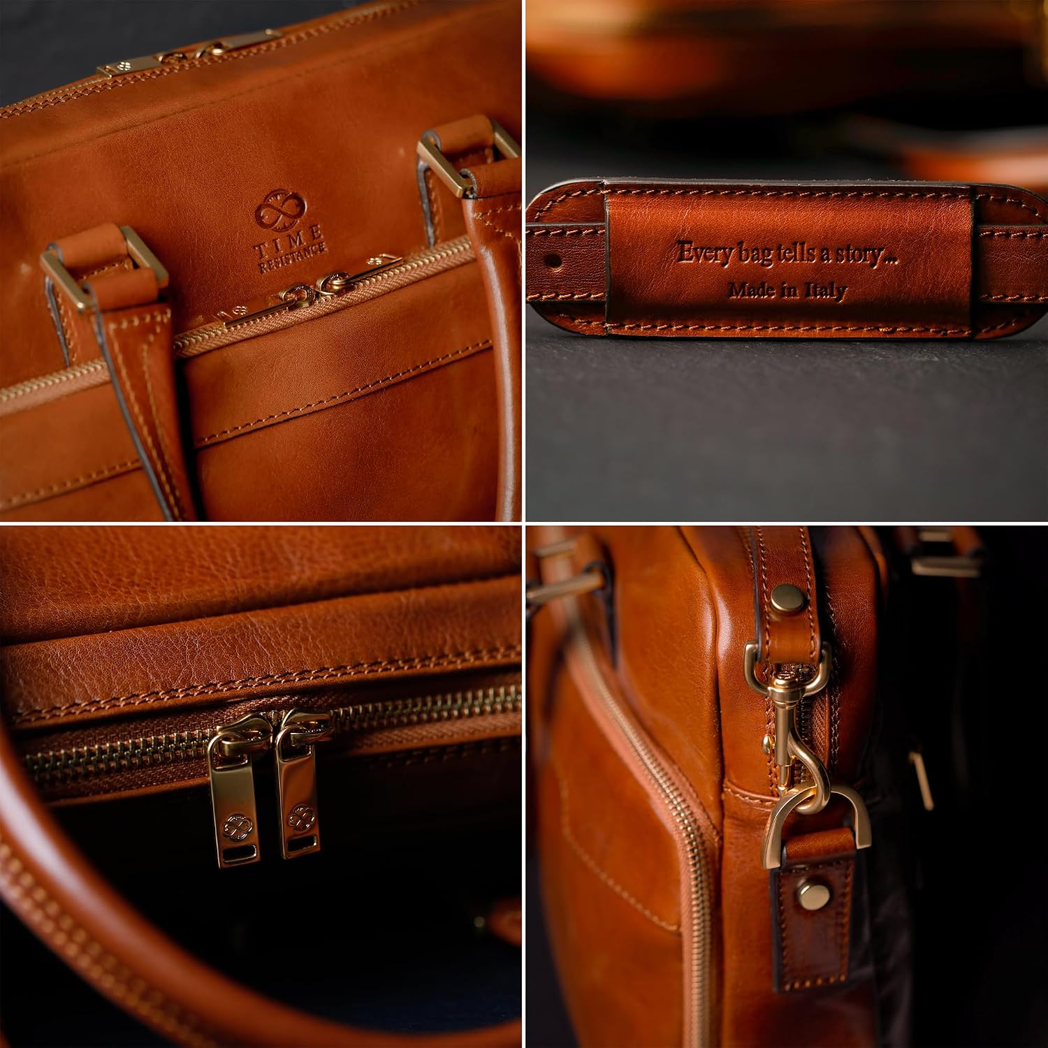 Time Resistance Leather Briefcase - Italian Handmade Leather Laptop Bag - Briefcase for Men and Women - Computer Bag