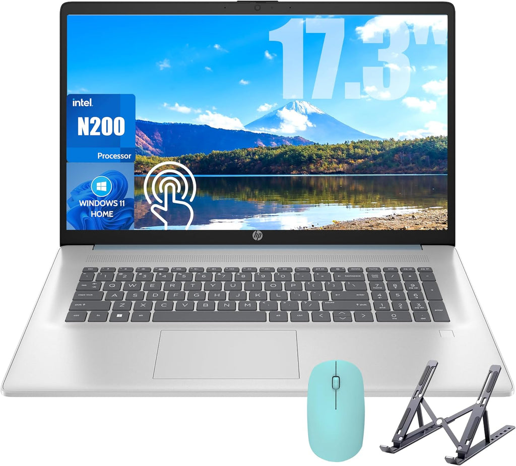 HP 17 Laptop, 17.3'' Touchscreen Display, Intel Quad-Core N200 Processor, 16GB RAM, 512GB SSD+128GB SSD, Webcam, Number Keypad, Windows 11 Home, Fatcayes Accessory, Moonlight Blue (Renewed)