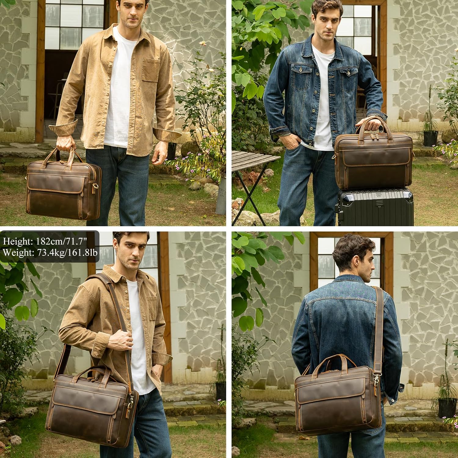 Masa Kawa Leather Briefcase for Men 15.6', 17' Laptop Computer Case Business Travel Work Messenger Cross Body Shoulder Bag