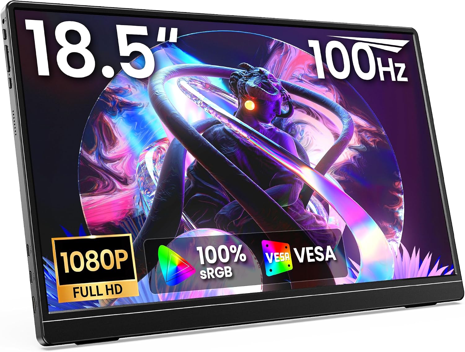 MNN 23.8'' Portable Monitor 100Hz 1200P IPS, Ultra Slim Metal Body with Built-in Kickstand & Dual Speakers, USB-C HDMI External Display for Laptop PC Phone PS5 Xbox Switch, Home Office Gaming Monitor