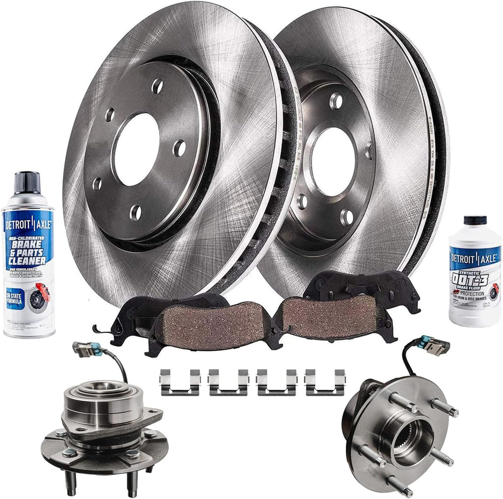 Detroit Axle - Front Brake Kit for 2005-2006 Chevy Equinox 02-07 Saturn VUE 06 Torrent [4-Wheel ABS] Disc Brake Rotors Ceramic Brakes Pads Replacement Wheel Bearing Hubs