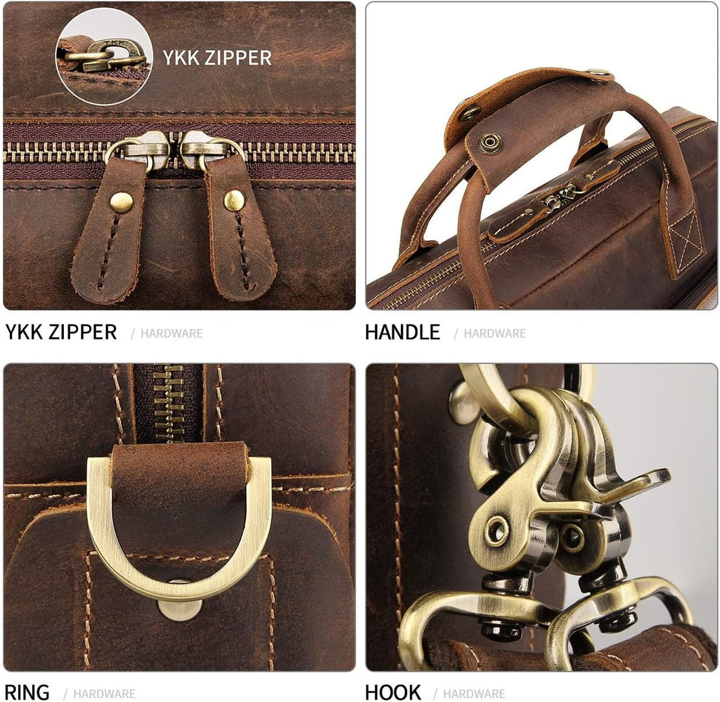 Augus Vintage Leather Briefcase for Men 15.6 Inch Laptop Computer Bag Retro Messenger Crossbody Shoulder Bag | Vintage Leather