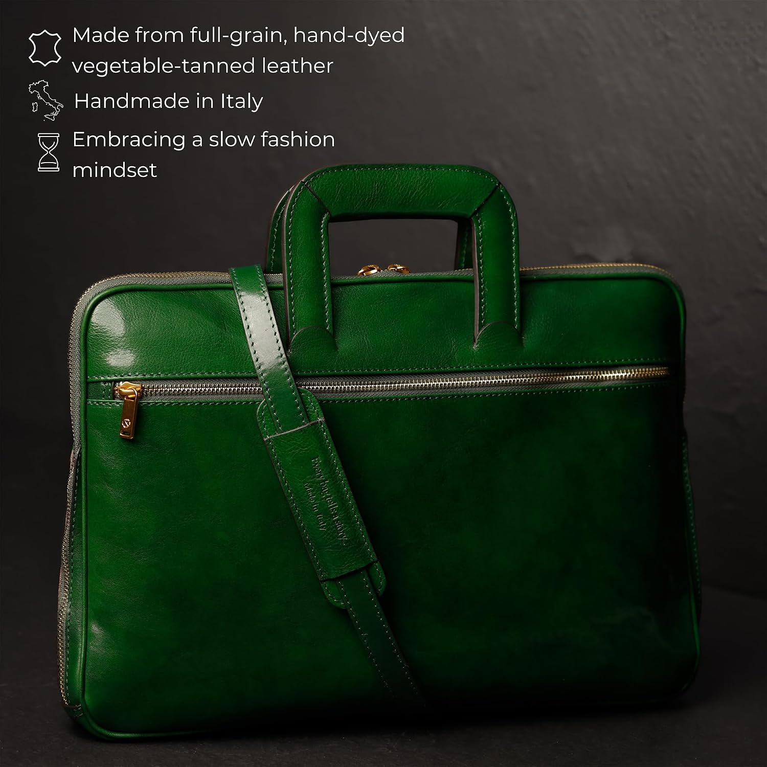 Time Resistance Slim Leather Briefcase - Italian Handmade Leather Computer Bag - Briefcase for Men and Women - Laptop Bag