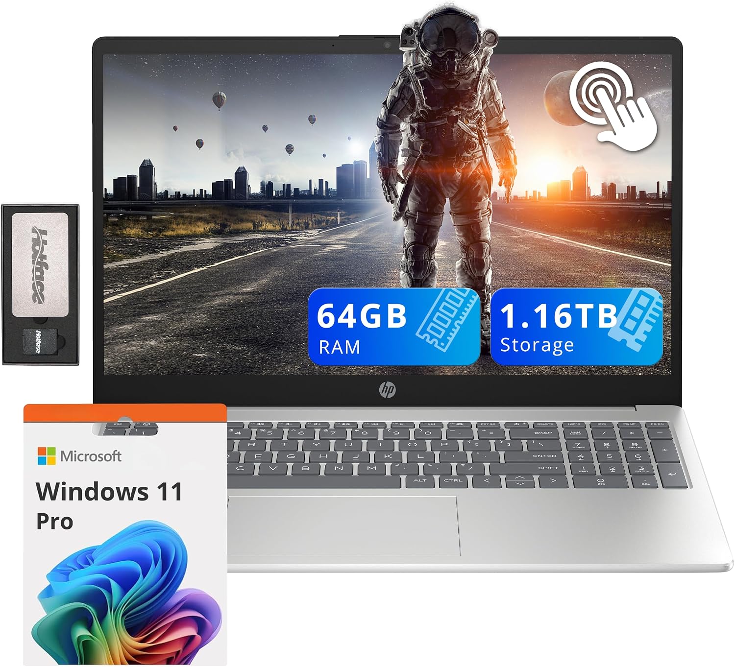 HP Pavilion 15.6' Touchscreen Laptop, Intel i3-1215U, 64GB RAM, 1.16TB Storage(1TB SSD + 160GB Docking Station Set), Intel UHD Graphics, Num Pad, Webcam, WiFi, Win 11 Pro, Silver