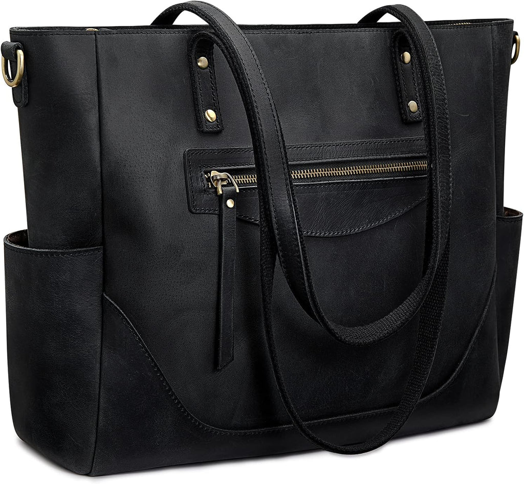 S-ZONE Genuine Leather Tote Bag for Women Large Shoulder Purses Work Handbags with Crossbody Strap Vintage