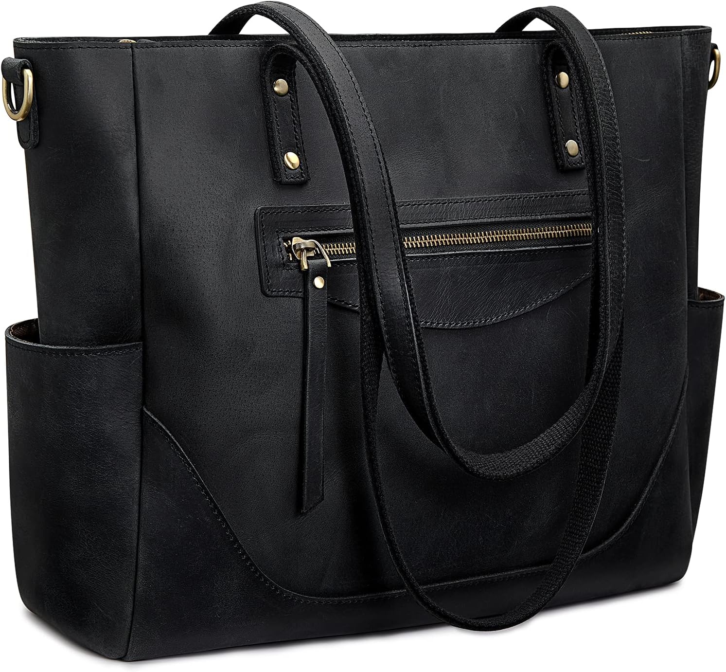 S-ZONE Genuine Leather Tote Bag for Women Large Shoulder Purses Work Handbags with Crossbody Strap Vintage