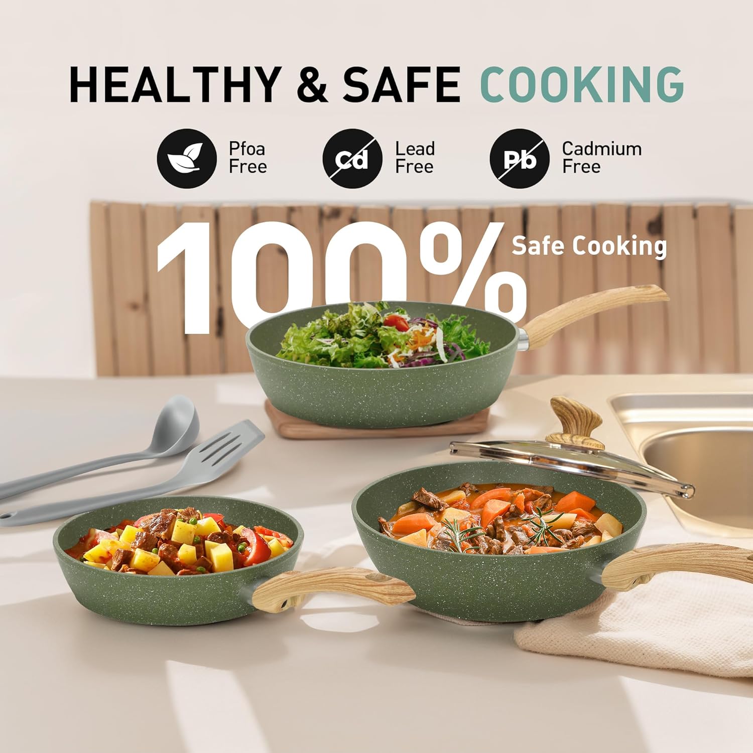 MAISON ARTS Pots and Pans Set Non Stick, 12 Pcs Kitchen Cookware Sets | Induction Compatible, Granite Nonstick Pans Set for Cooking, 100% PFOA & PFAS Free Non Toxic