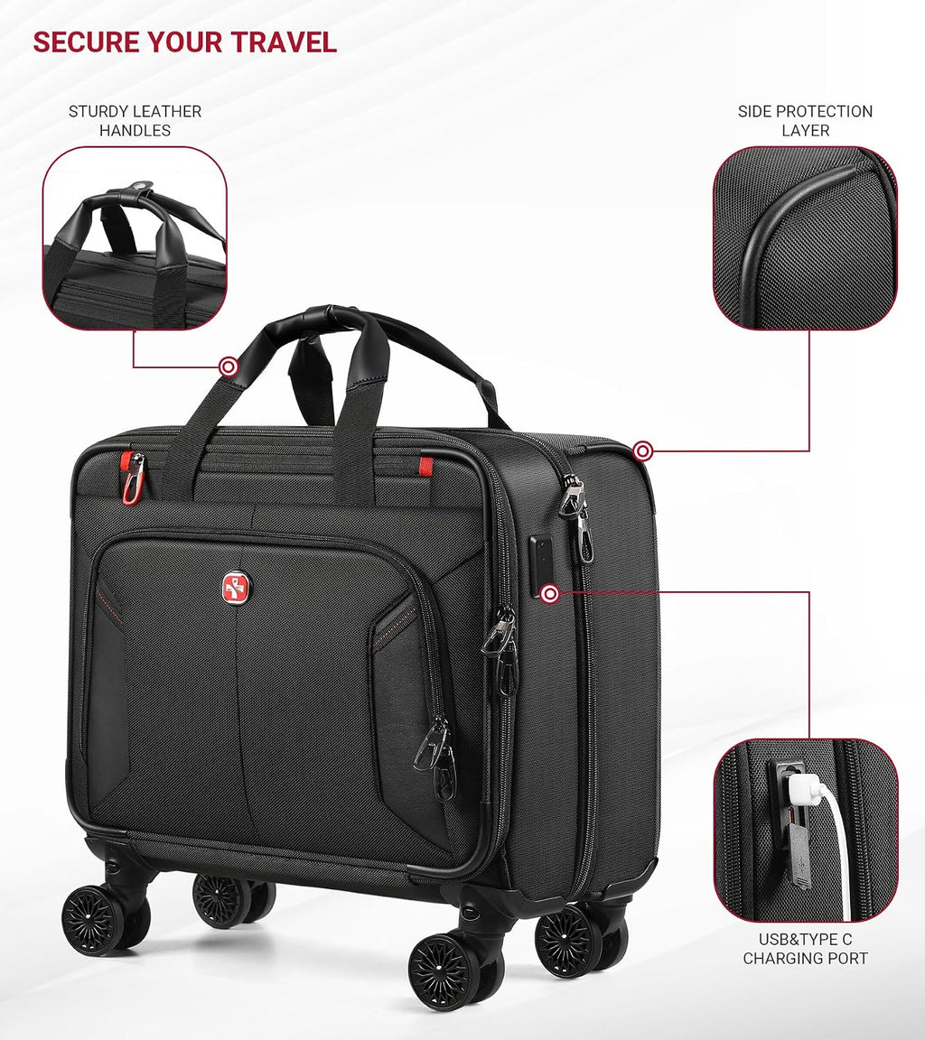 star cloud Rigid Frame Rolling Laptop Bag on Wheels, Rolling Briefcase with USB & Type-C Charging Port,Water Resistant Rolling Computer Bag for 17.3 Inch Laptop, Work Travel and Business