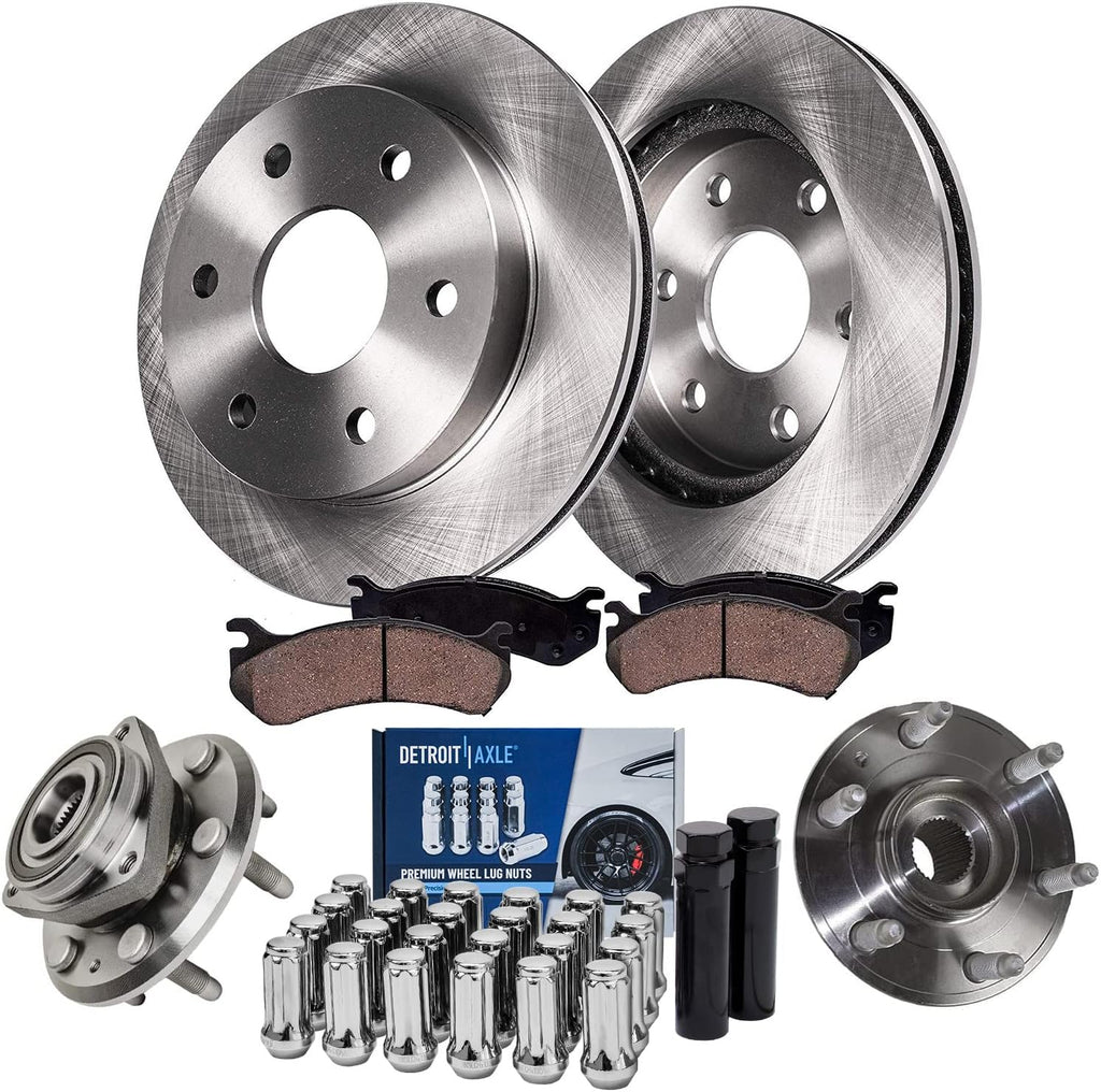 Detroit Axle - Rear Disc Brake Rotors & Ceramic Brake Pads Wheel Hubs +24pc Lug Nuts w/keys Replacement for Enclave Acadia Traverse Outlook - 32pc Set