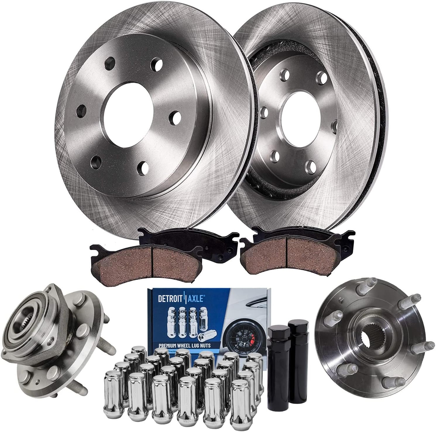 Detroit Axle - Rear Disc Brake Rotors & Ceramic Brake Pads Wheel Hubs +24pc Lug Nuts w/keys Replacement for Enclave Acadia Traverse Outlook - 32pc Set