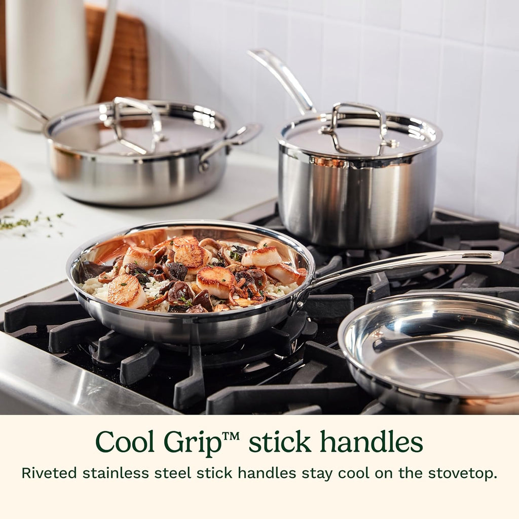 Cuisinart 15-Piece Cookware Set, MultiClad Pro Triple-Ply Stainless Steel Cookware Set, Heat Surround Technology, Cool Grip Stick Handles, Oven Safe up to 500F, MCPS-15N, Silver