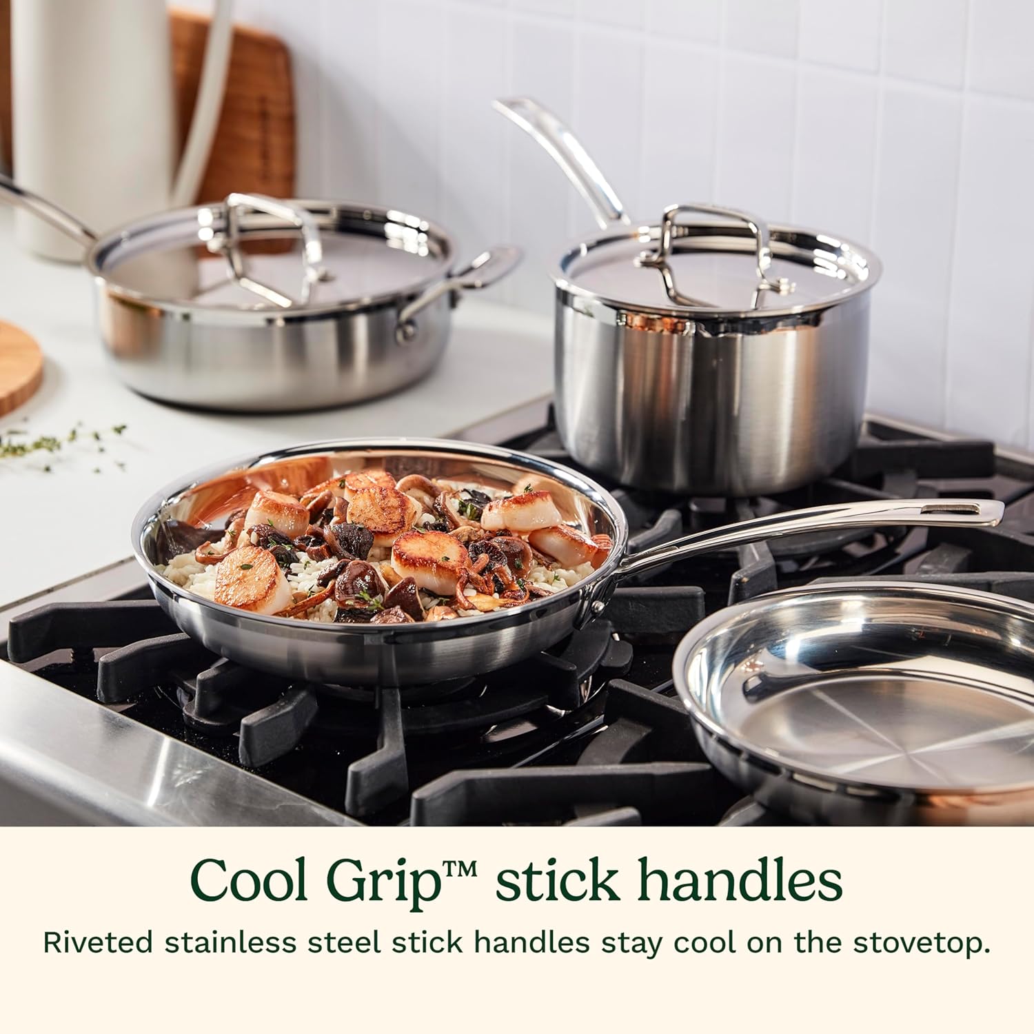 Cuisinart 15-Piece Cookware Set, MultiClad Pro Triple-Ply Stainless Steel Cookware Set, Heat Surround Technology, Cool Grip Stick Handles, Oven Safe up to 500F, MCPS-15N, Silver
