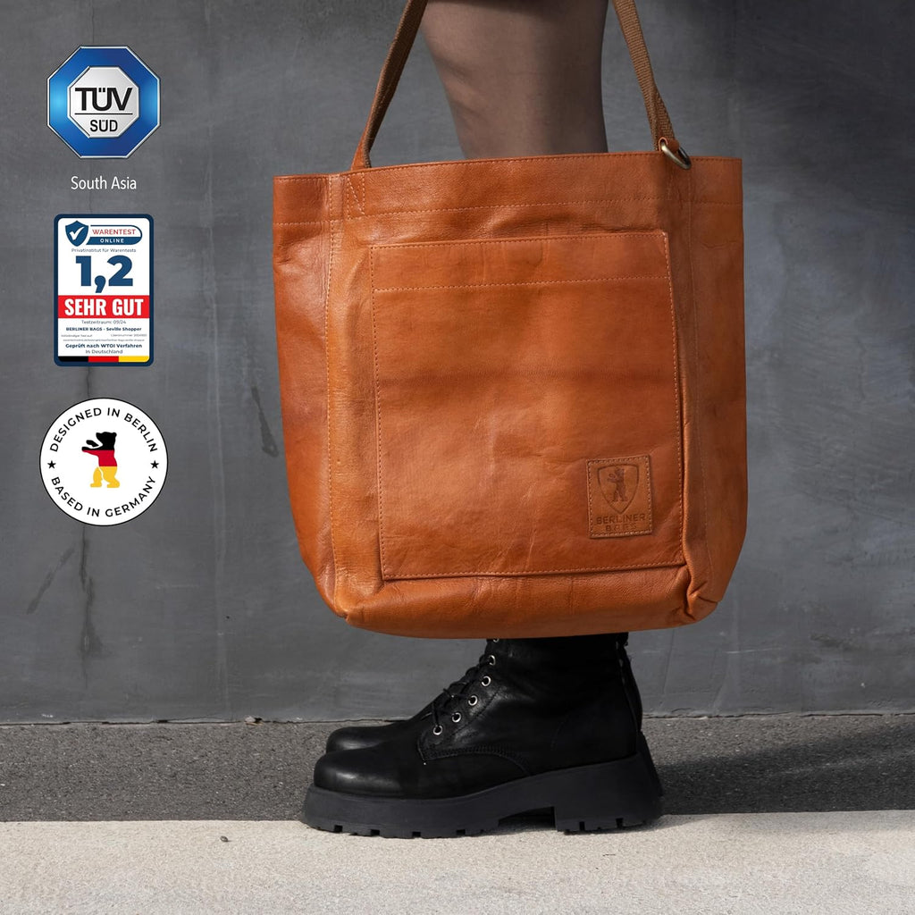 Berliner Bags Vintage Genuine Leather Tote Bag Seville, Handbag, Large Shopper for Women