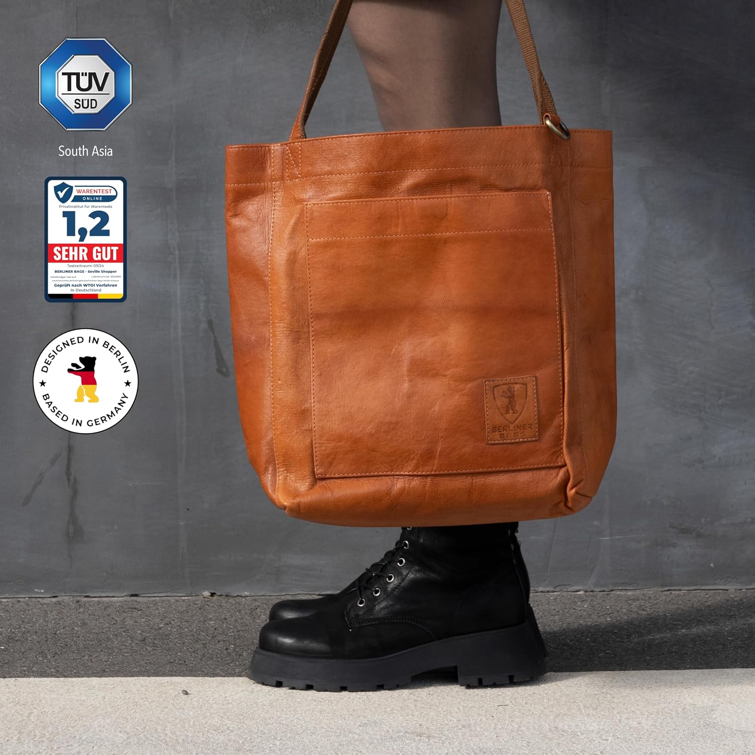 Berliner Bags Vintage Genuine Leather Tote Bag Seville, Handbag, Large Shopper for Women