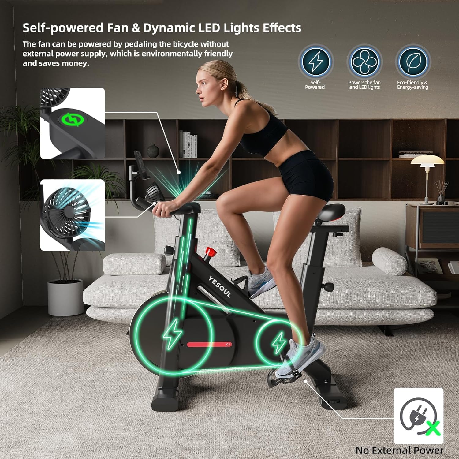 Yesoul Black Exercise Bike for Home, Low Noise Indoor Cycling Bike for Home Gym Electric Stationary Bike with Tablet Mount & Comfortable Seat Cushion for Women Apartment Workout Bike for Fitness