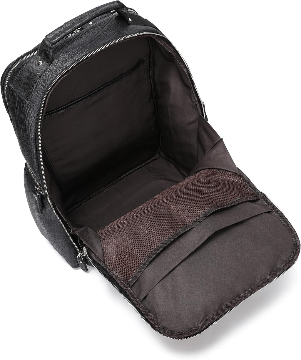 LANNSYNE Men Vinatge Full Grain Leather Backpack Fits 17.3' Laptop, Travel Overnight Daypacks - Black