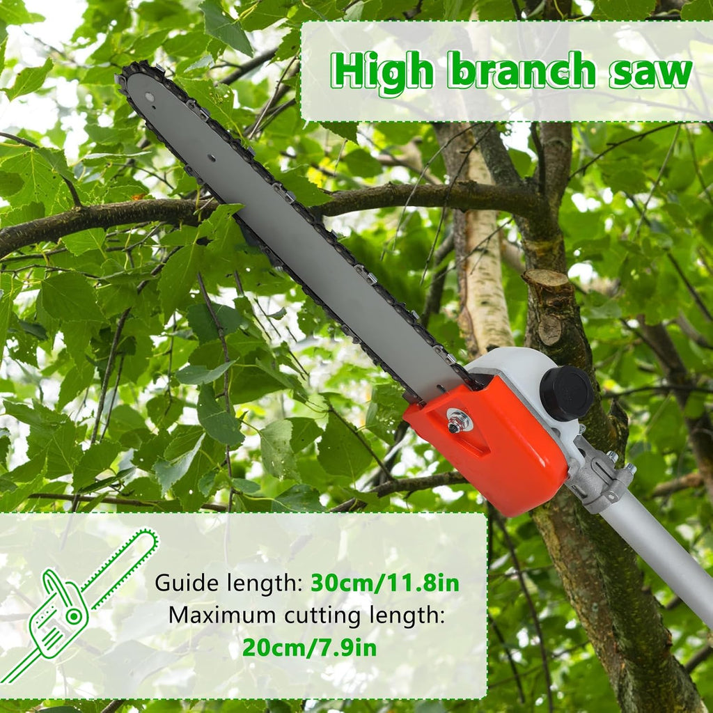 52CC 8-in-1 Gas Weed Eater 2.3KW 2-Stroke Brush Cutter, Multi-Functional Garden Trimmer Kit with Hedge Trimmer, Pole Saw, Pruner, Metal Blade, Auxiliary Wheel, 1.2L Fuel Tank for Lawn, Shrubs, Fences