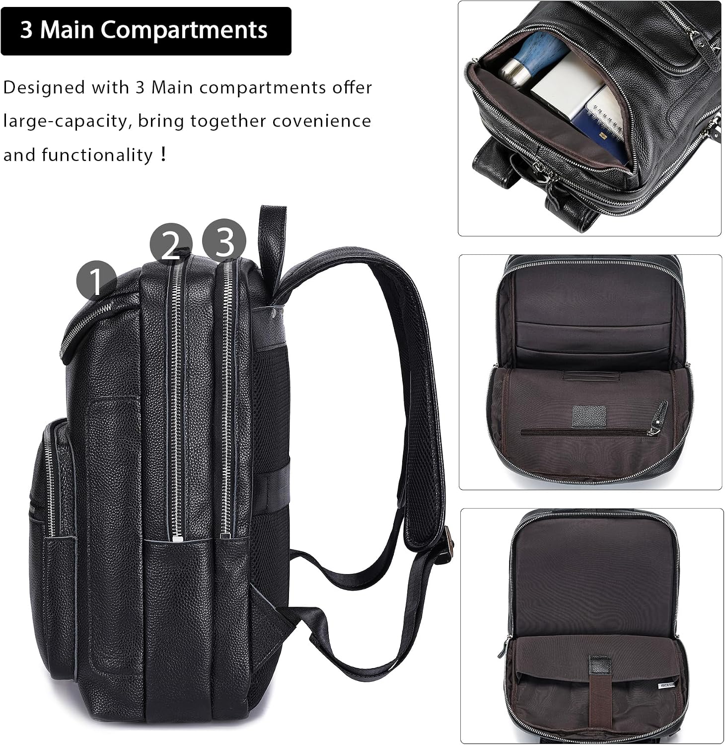 LANNSYNE Leather Backpack For Men, 15.6' Leather Laptop Backpack Hiking Travel Bag Camping Rucksack