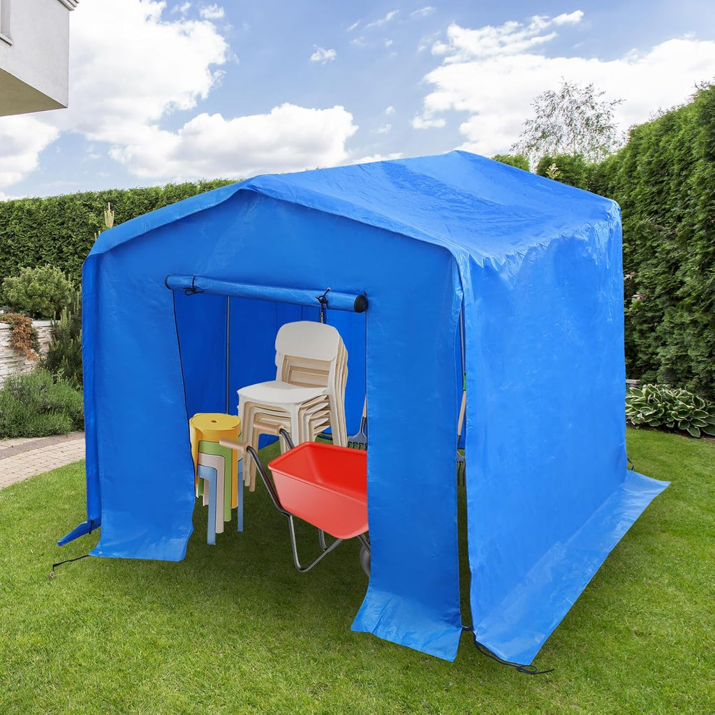 8x8x8 FT Outdoor Storage Shelter Carport, Portable Storage Tent with Roll-up Door, Waterproof Outdoor Carport for Bike, Lawn Mower, ATV Storage (Blue)