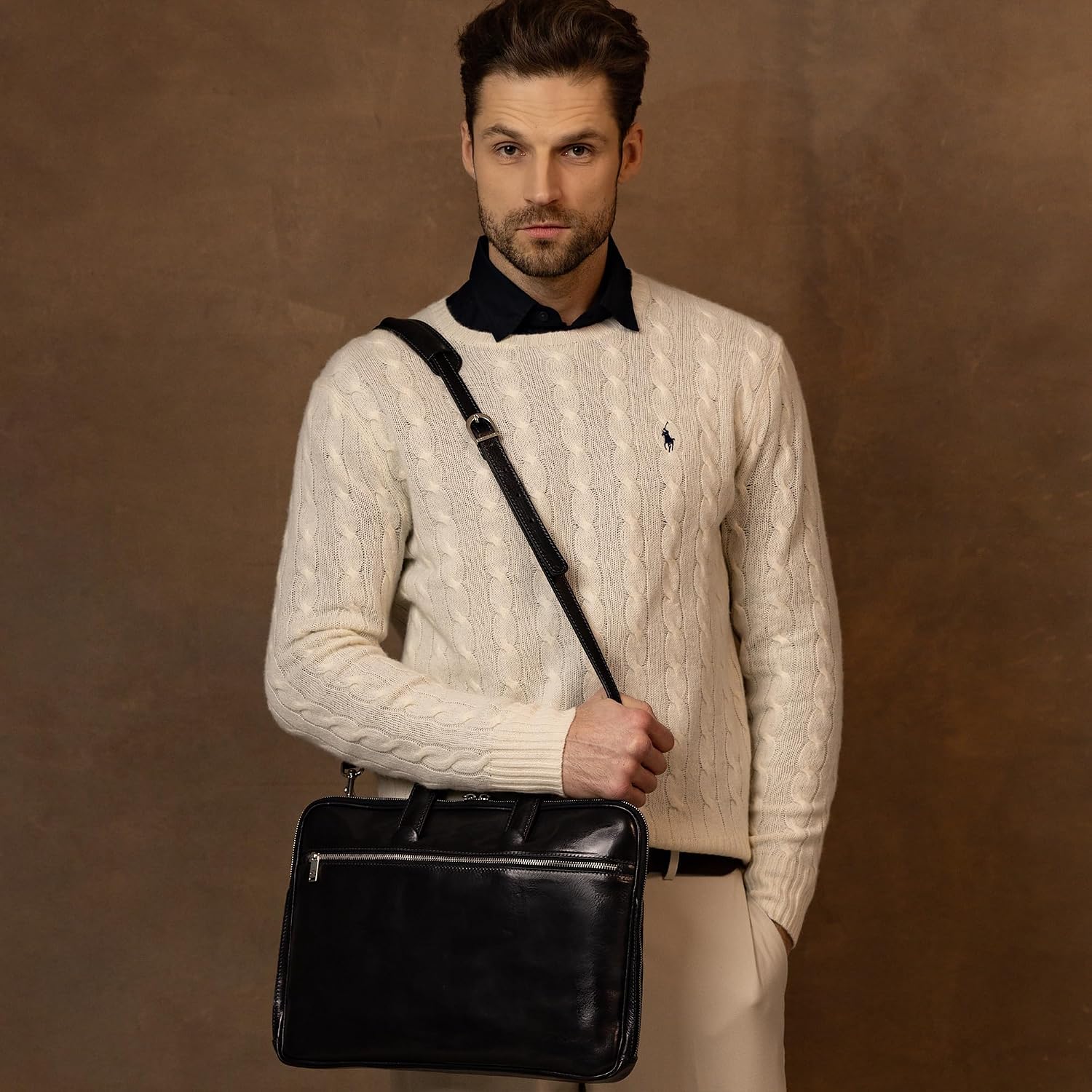 Time Resistance Slim Leather Briefcase - Italian Handmade Leather Computer Bag - Briefcase for Men and Women - Laptop Bag