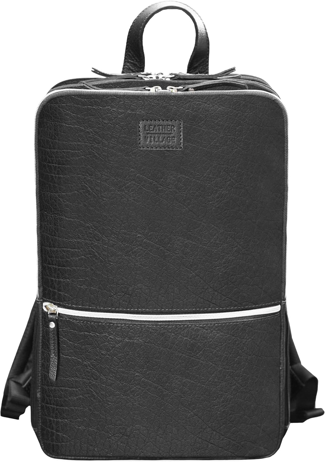 LEATHER VILLAGE Leather Laptop Backpack for Men | Black | Slim Professional Business Bag Fits 15.6'-Laptop | Water-Repellent Work & Travel Daypack with Trolley Strap