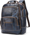 LANNSYNE Vegetable Tanned Leather Backpack for Men, 15.6' Laptop Backpack Camping Travel 24L Rucksack