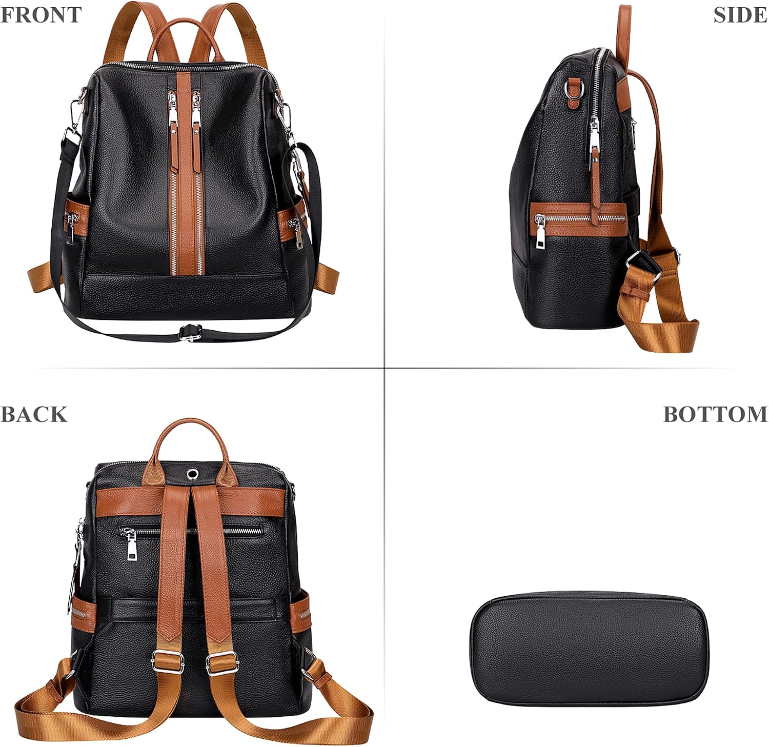 ALTOSY Genuine Leather Backpack Purse for Women Convertible Shoulder Bag Crossbody Bag Elegant Casual Daypacks (S77 Black/Brown)