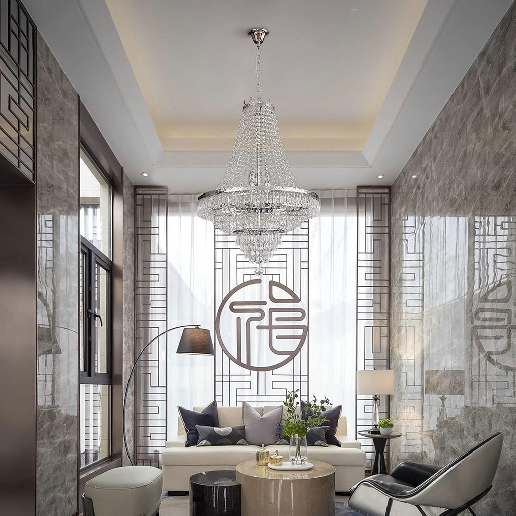 Luxury Crystal Chandelier, French Empire Crystal Ceiling Chandelier LED Hanging Lighting Home Decor Lamp for Living Room Bedroom Foyer Gold/Silver