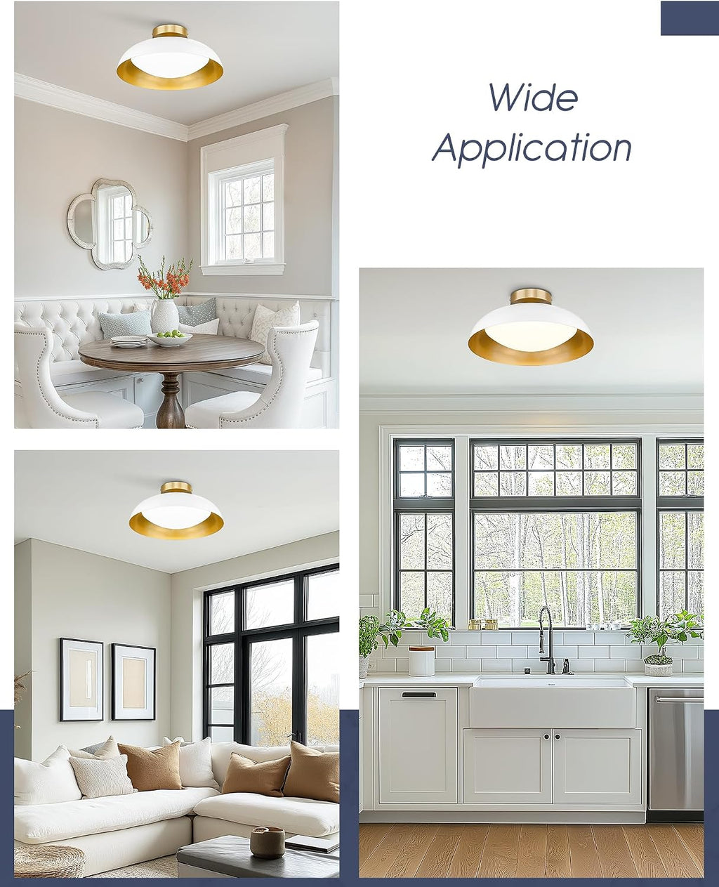 kudos LED Flush Mount Ceiling Light, 2 Pack 16 Inch Ceiling Lights, 24W 2400Lm White and Gold Flush Mount Light Fixtures for Kitchen, Hallway, Bathroom, 5CCT Adjustable, KDCL02-WT-2PK