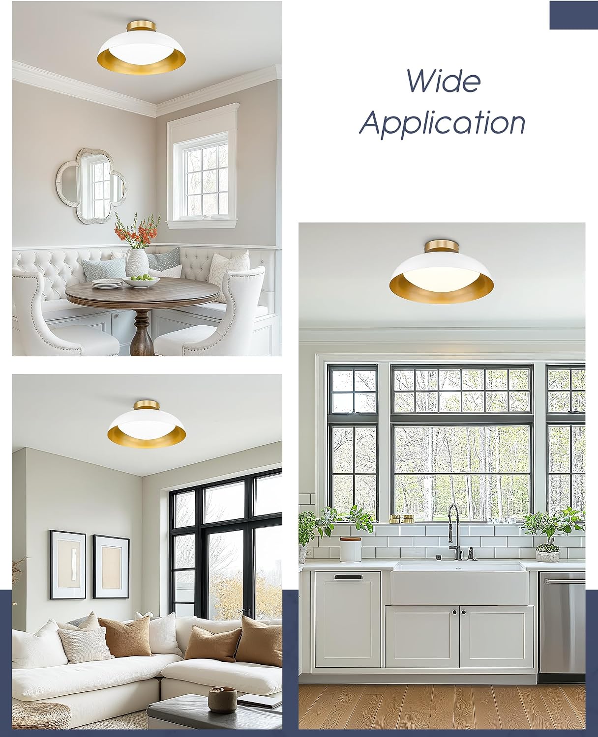 kudos LED Flush Mount Ceiling Light, 2 Pack 16 Inch Ceiling Lights, 24W 2400Lm White and Gold Flush Mount Light Fixtures for Kitchen, Hallway, Bathroom, 5CCT Adjustable, KDCL02-WT-2PK
