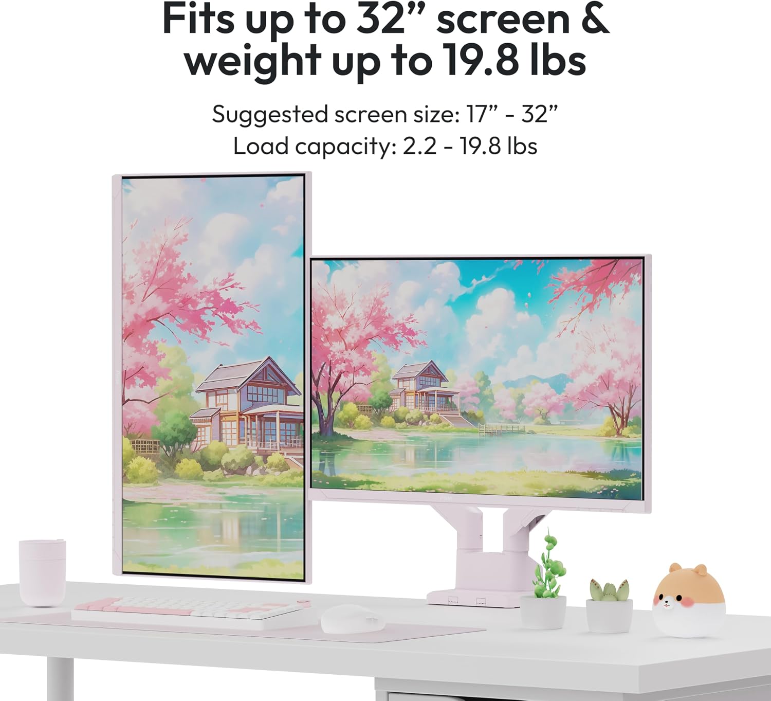 Pixio Two PX278 Wave Pink 27 inch 180Hz Refresh Rate FHD 1440p Resolution Fast IPS Panel 1ms GTG Response Time Gaming Monitor and PS1D Wave Pink Dual Monitor Arm - Fits up to 32 inches and 19.8lbs