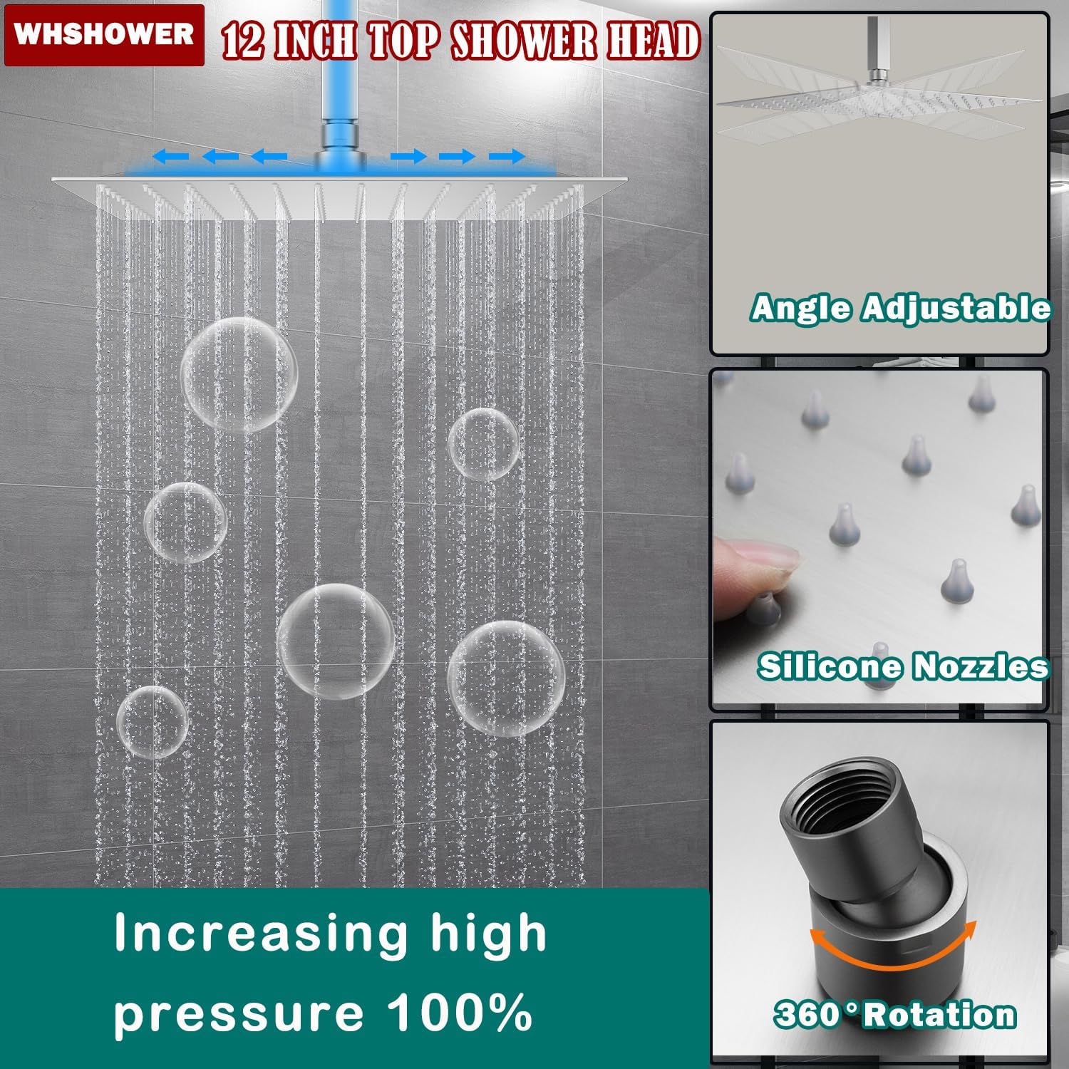 Brushed Nickel Ceiling Full Body Shower System With Dual Shower Heads 12' Top Shower & 8' Side Spray Hand Shower and Waterfall Tub Spout,Digital Display Shower Set