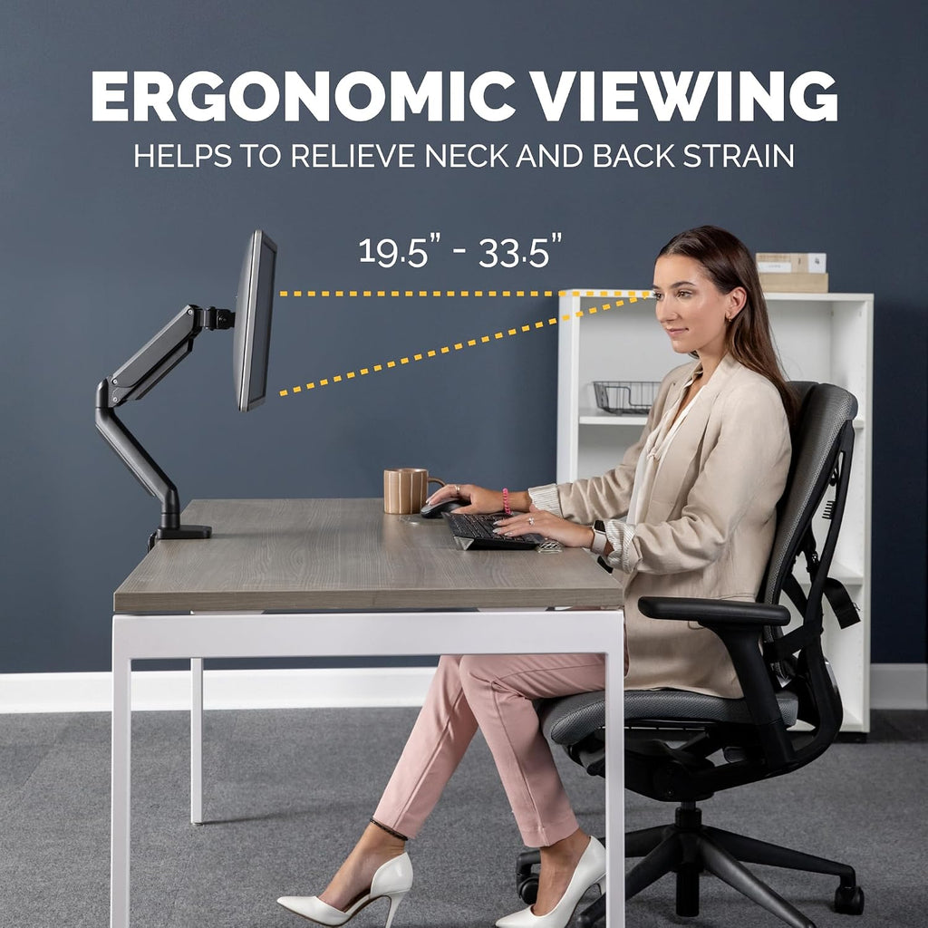 Fellowes Platinum Series Single Monitor Arm for 40-Inch Monitors, Full Motion, 360° Rotation, VESA Mount with Grommet or Clamp, USB Ports, Ergonomic, Black, 8043301
