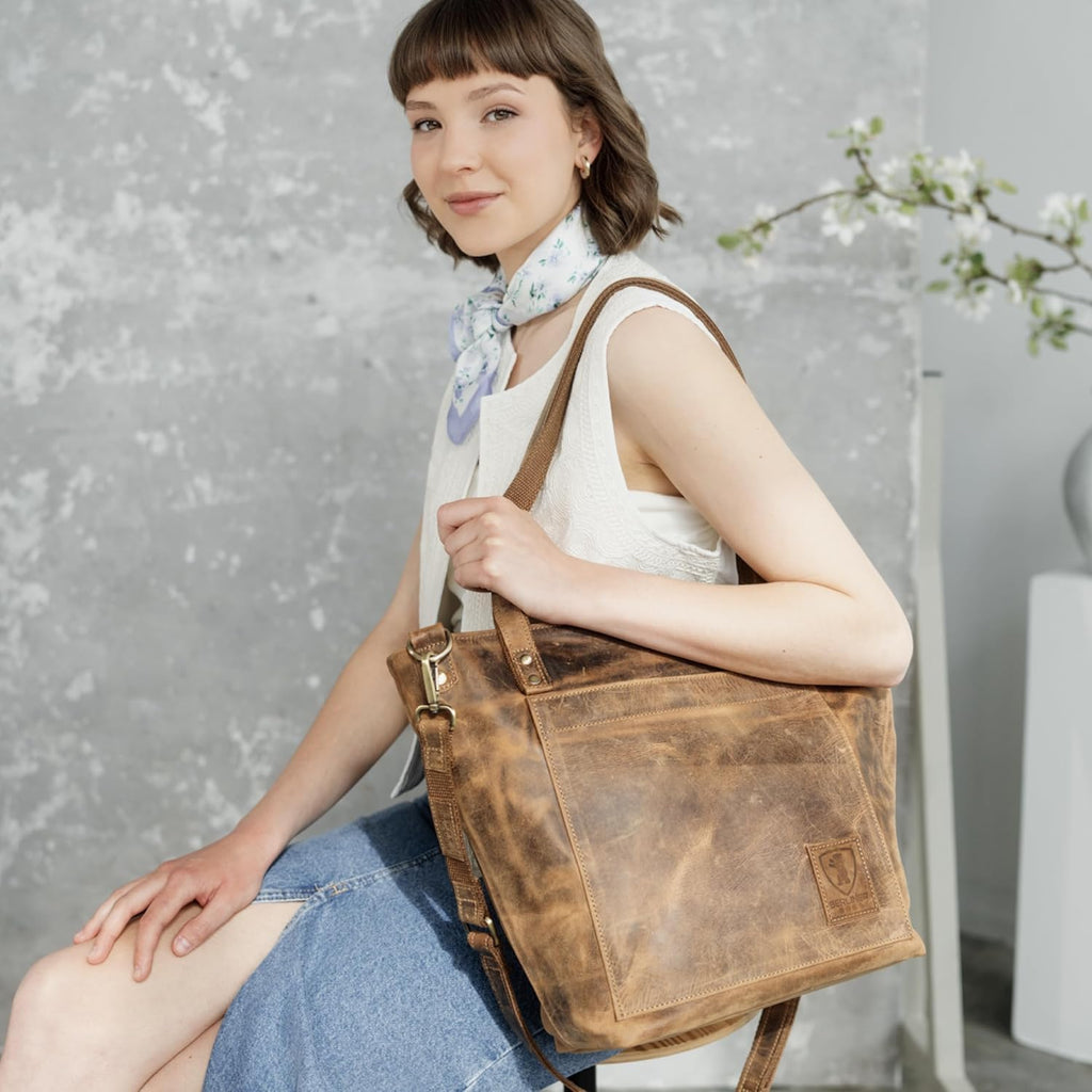 BERLINER BAGS Vintage Genuine Leather Tote Bag Verona, Handbag, Large Shopper, Work Bag for Women
