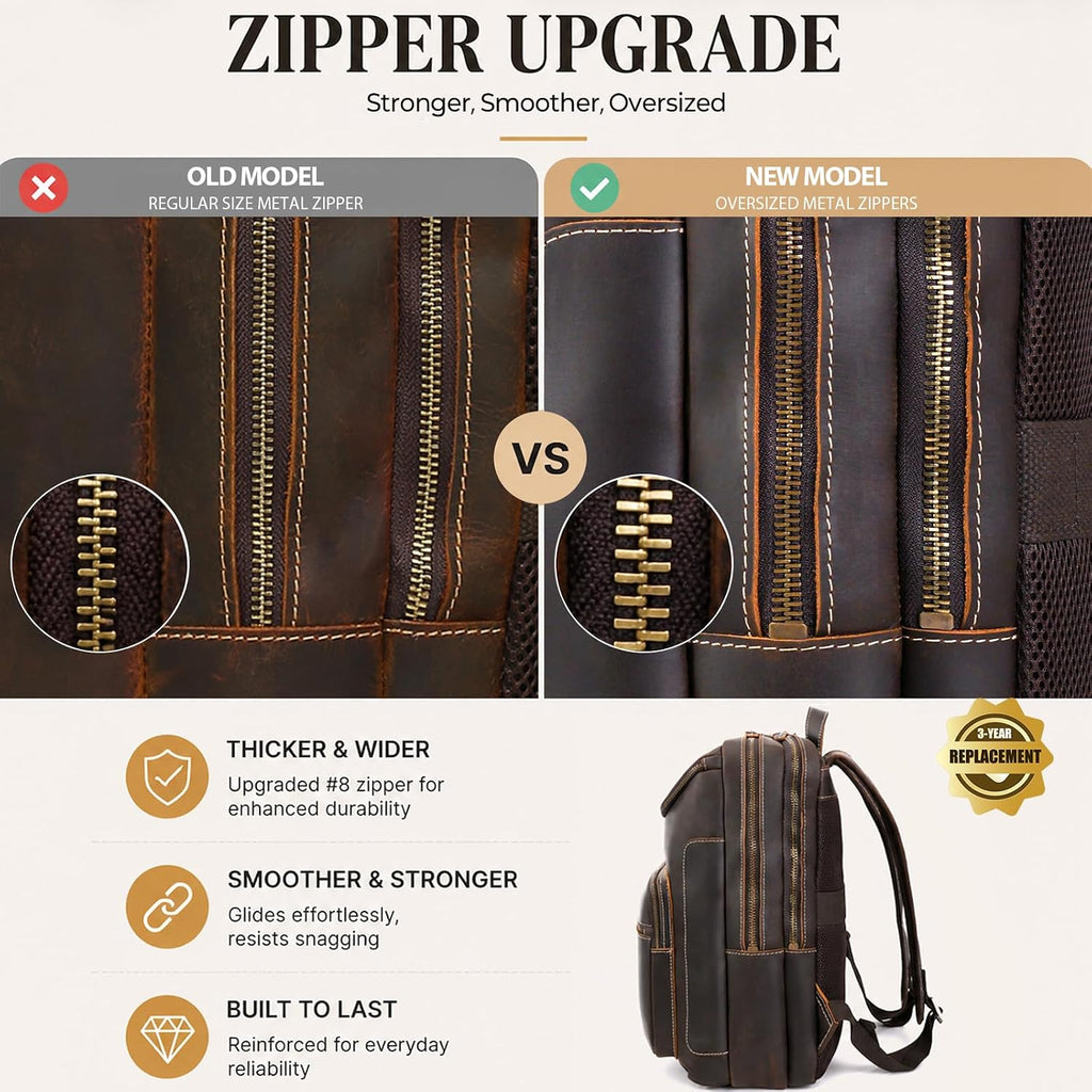 LANNSYNE Vintage Leather Backpack for Men, 16' Laptop Full Grain Leather Travel Backpack with Ergonomic Shoulder Straps, Lightweight Business Daypack Rucksack for Work Commute Hiking Camping